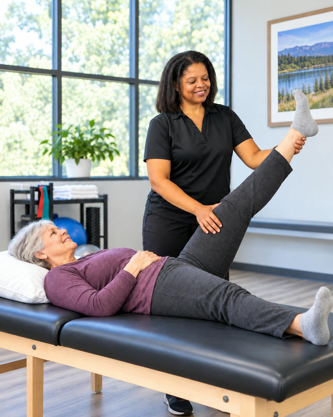 Dr. Mandisa Jones performing assisted stretching in Decatur GA